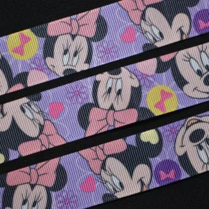 Minnie Mouse Purple Ribbon - 1 inch Printed Grosgrain