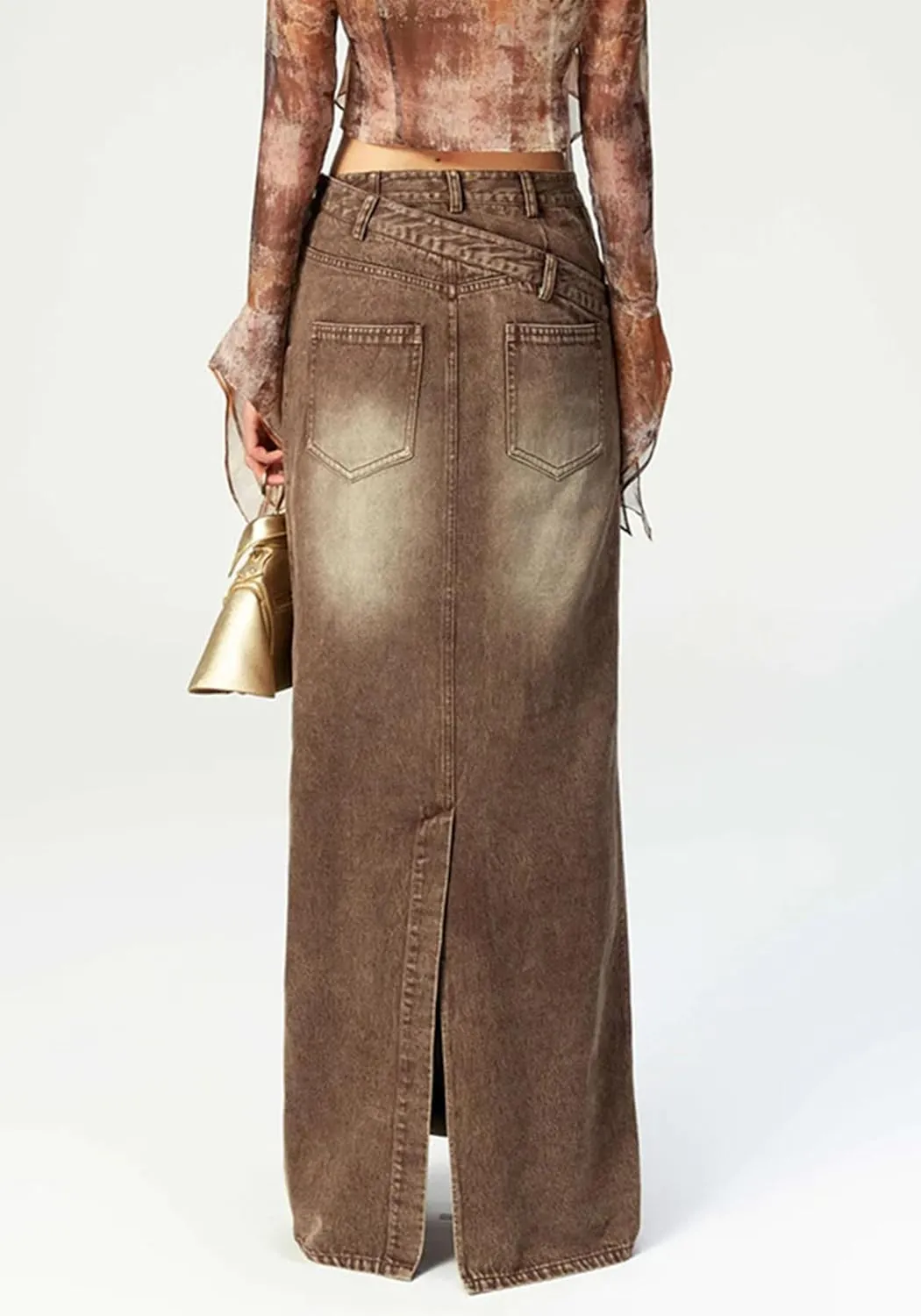 Molisry Women's Casual Denim Skirt High Waisted Y2K Streetwear Irregular Asymmetrical Back Slit Long Maxi Wrap Jean Skirt