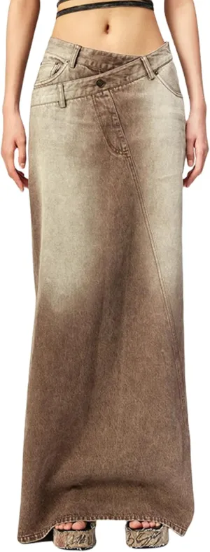 Molisry Women's Casual Denim Skirt High Waisted Y2K Streetwear Irregular Asymmetrical Back Slit Long Maxi Wrap Jean Skirt