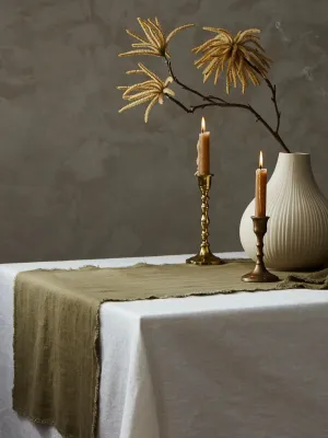 Moss Green Linen Table Runner