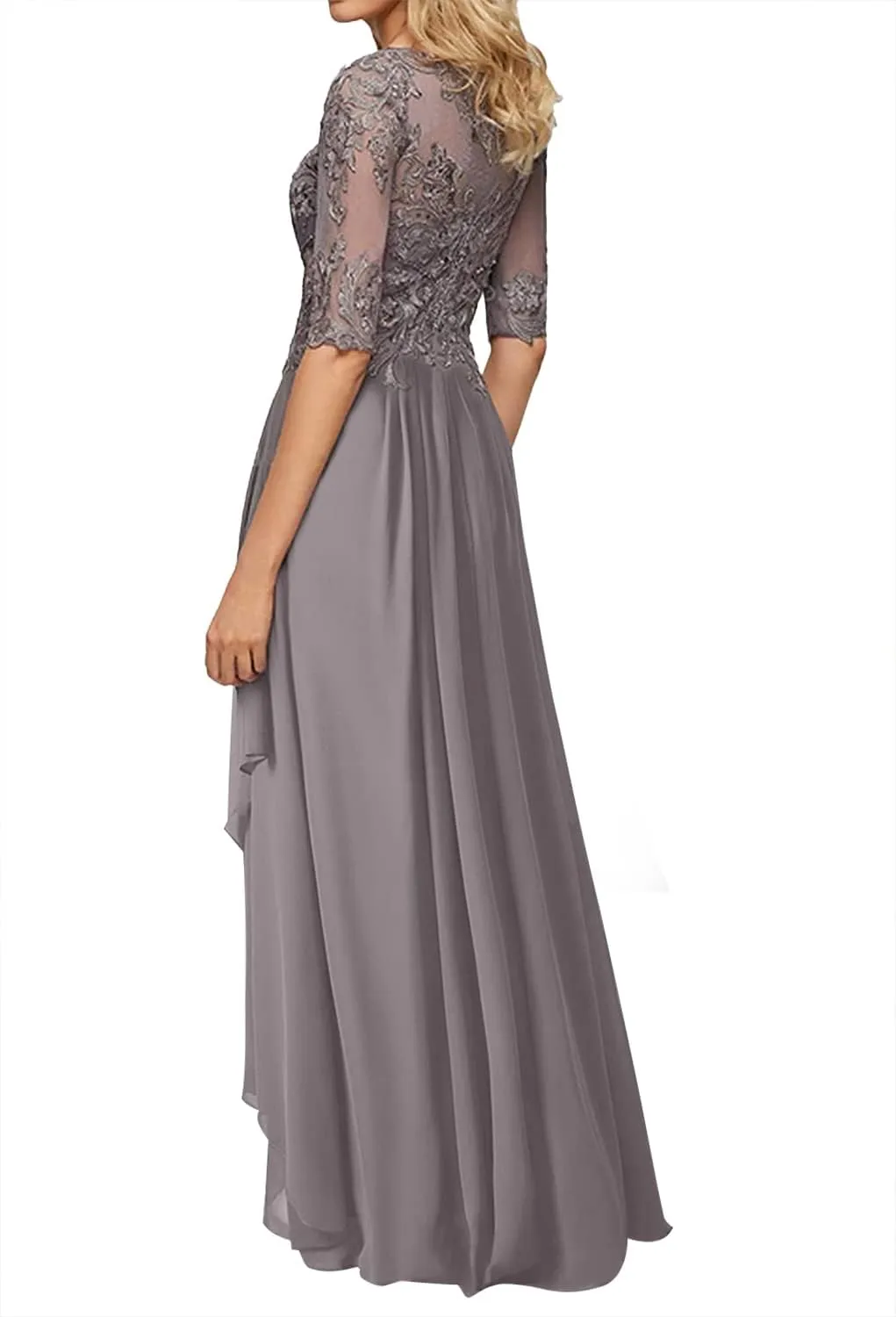 Mother of The Bride Dresses 3/4 Sleeve Lace Evening Gowns Long Chiffon Wedding Guest Dresses Ruffle