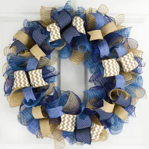 Mother's Day Everyday Wreath | Birthday Gift for Her | Year Round Wreath | Denim Navy Blue Burlap