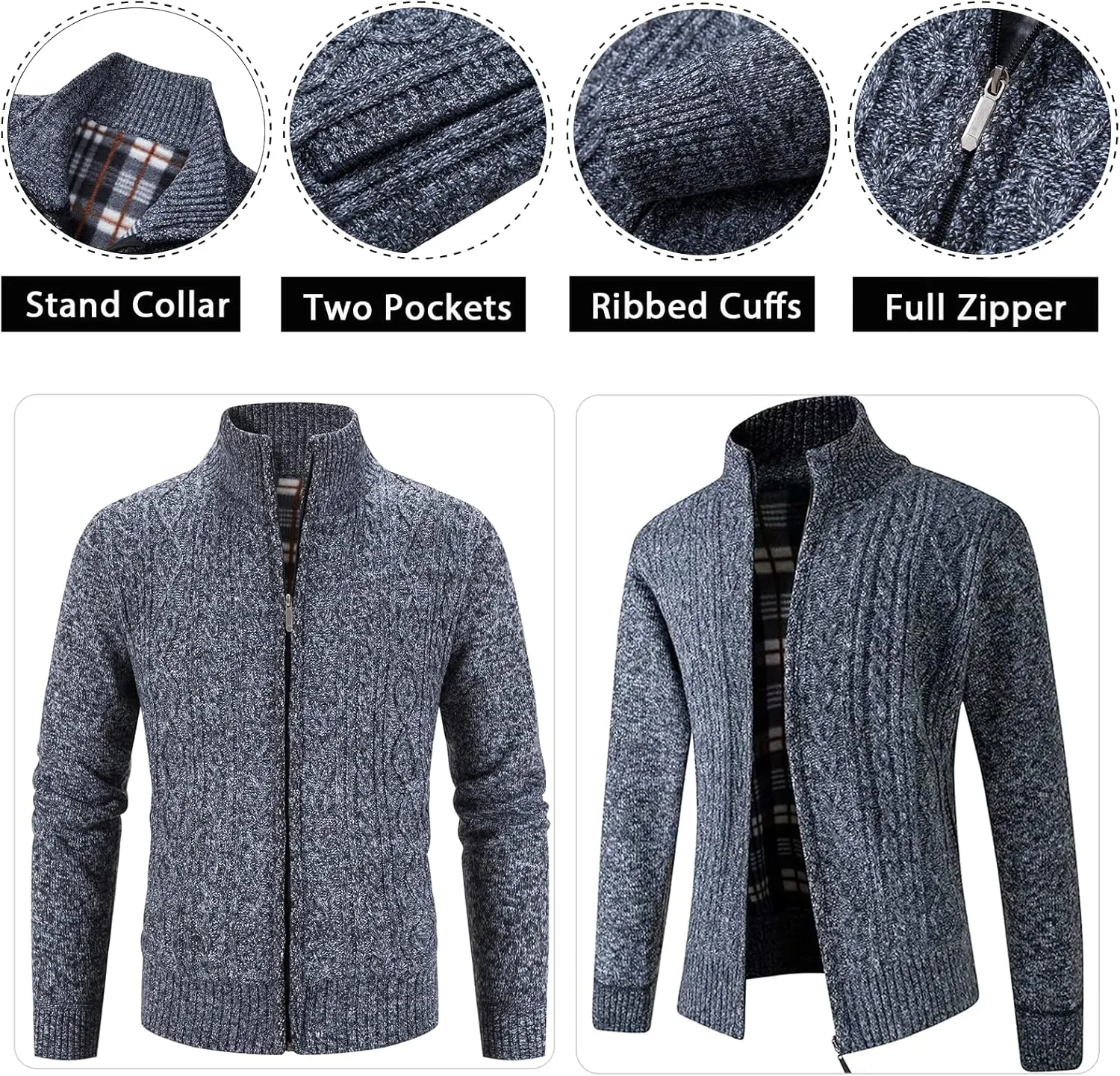 Msmsse Men's Cardigan Sweaters Full Zip Knitted Sweater for Men