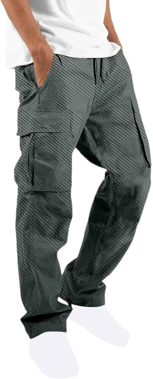 Muscularfit Cargo Pant for Men Big and Tall Casual Athletic Jogger Sport Outdoor Trousers Relaxed Fit Multi Pockets Sweatpant