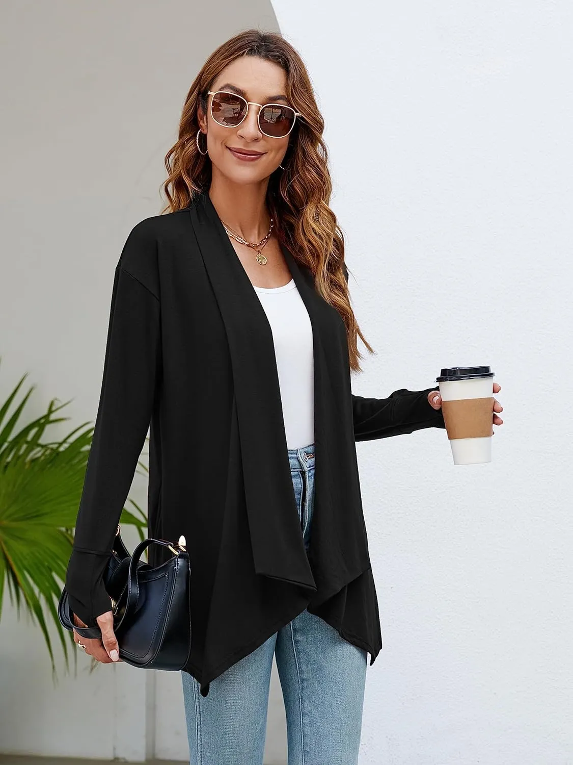 Naggoo Women's Draped Open Front Cardigans Casual Lightweight Long Sleeve Duster Cardigan