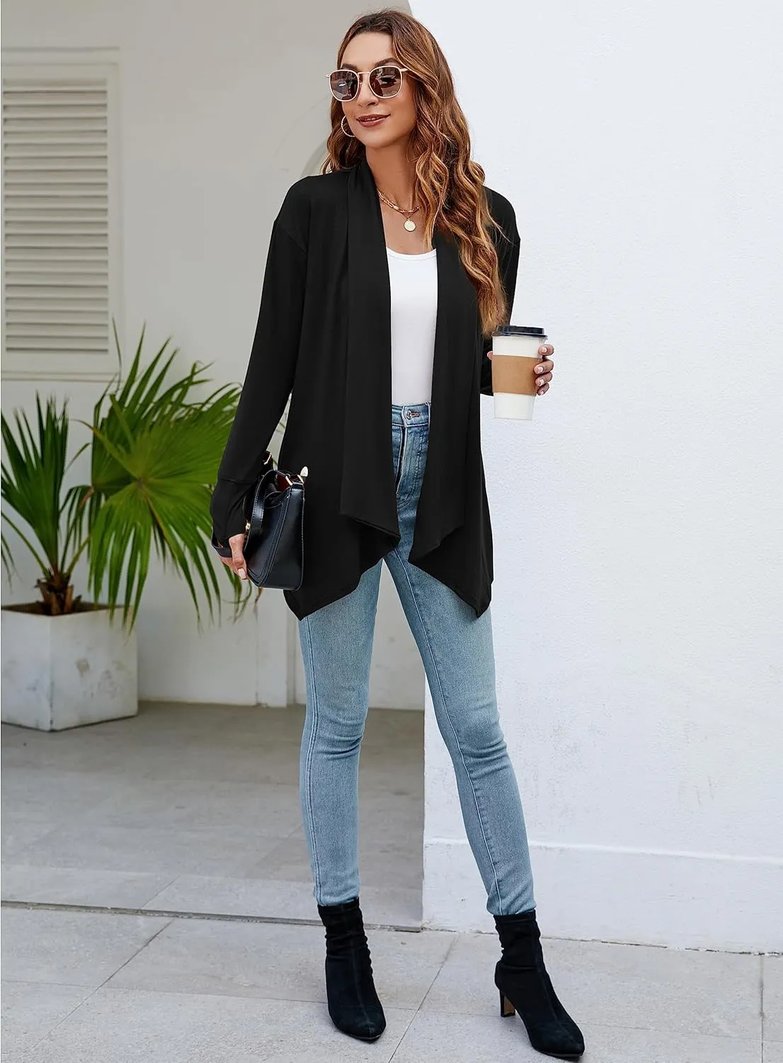 Naggoo Women's Draped Open Front Cardigans Casual Lightweight Long Sleeve Duster Cardigan