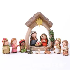 Nativity Scene Figures Ornaments, Resin Jesus Born Ornaments, 12-Piece Set