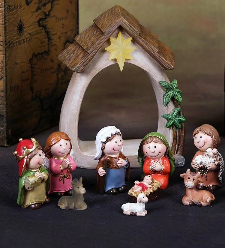 Nativity Scene Figures Ornaments, Resin Jesus Born Ornaments, 12-Piece Set