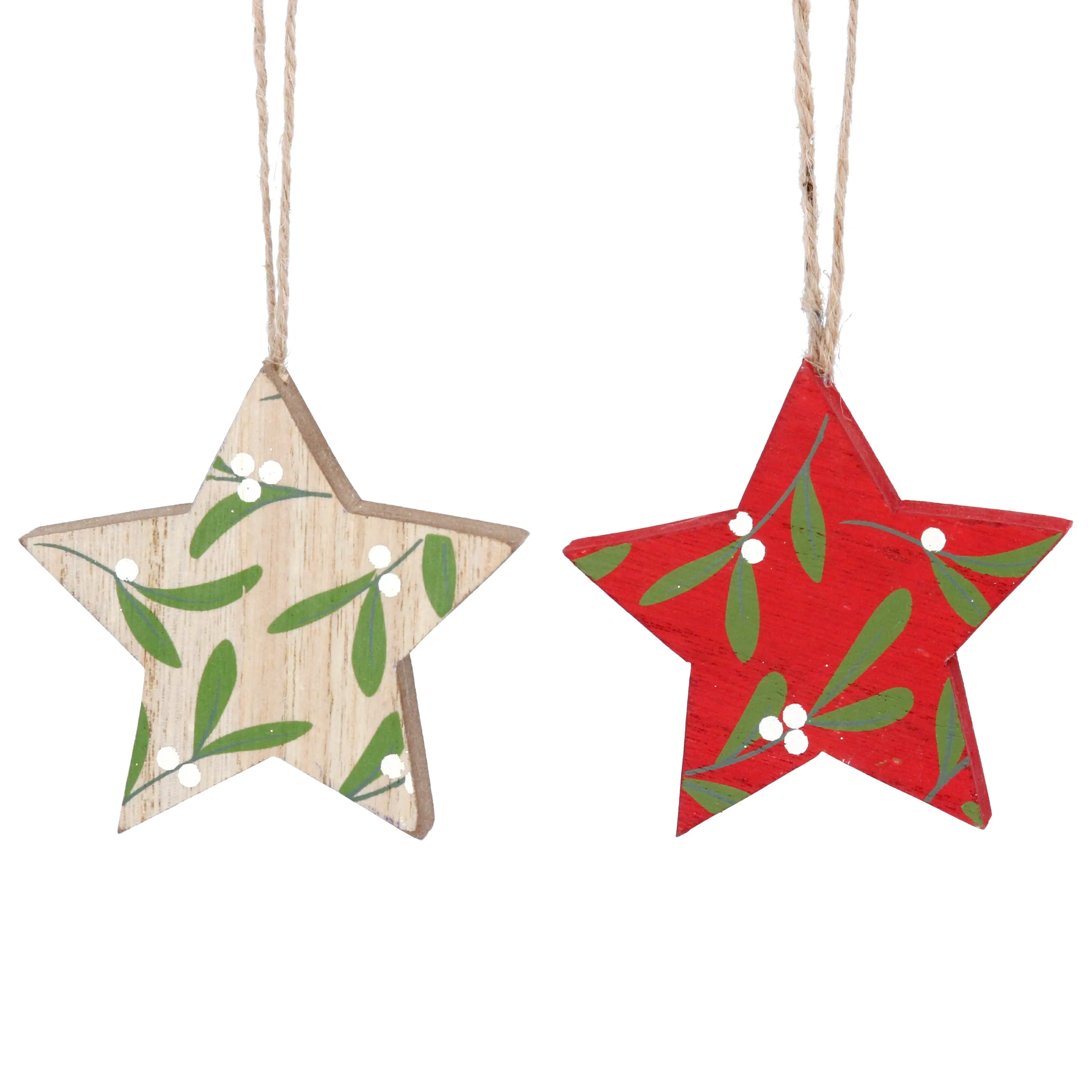 Natural Wooden Star with Mistletoe Tree Decoration
