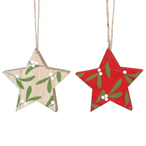 Natural Wooden Star with Mistletoe Tree Decoration