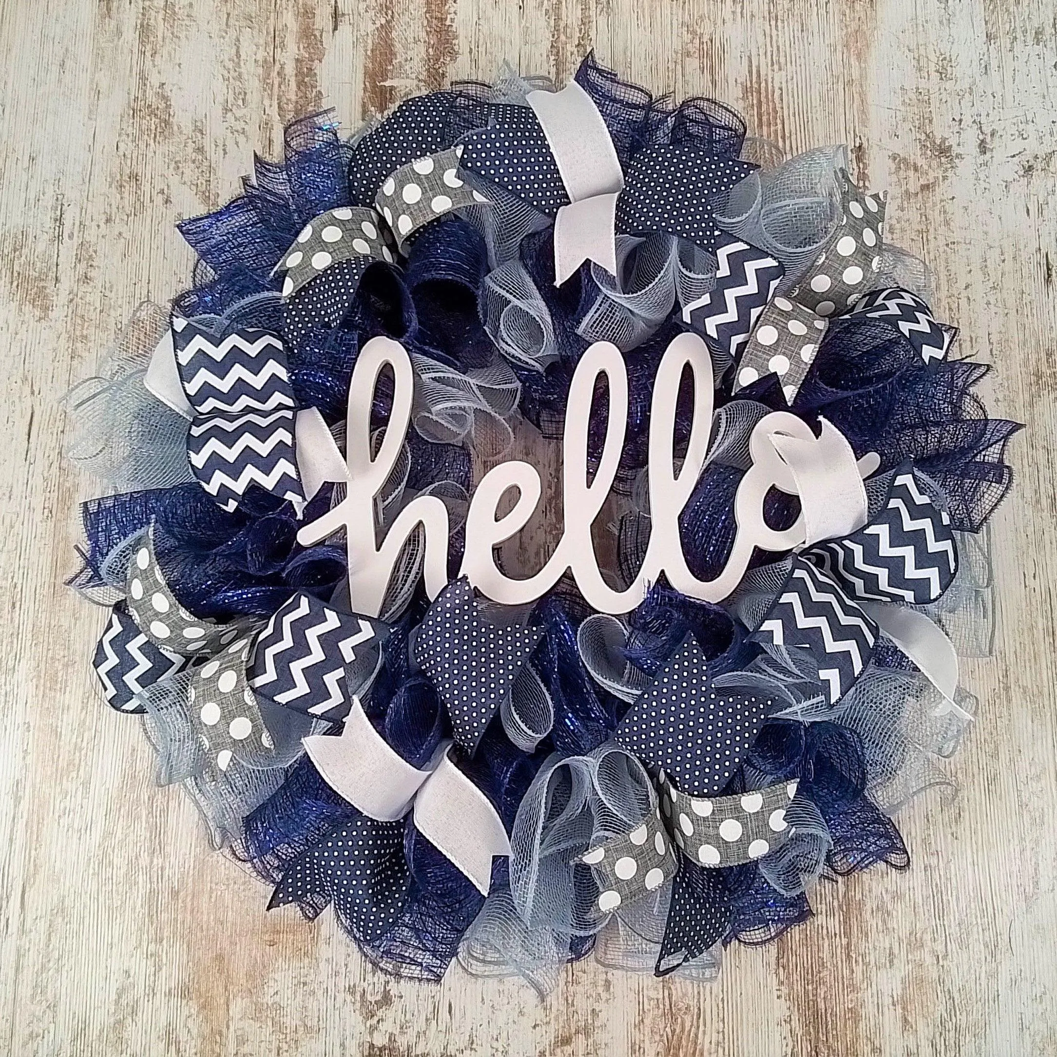Navy Blue Grey Welcome Wreath - Everyday Mother's Day Gift