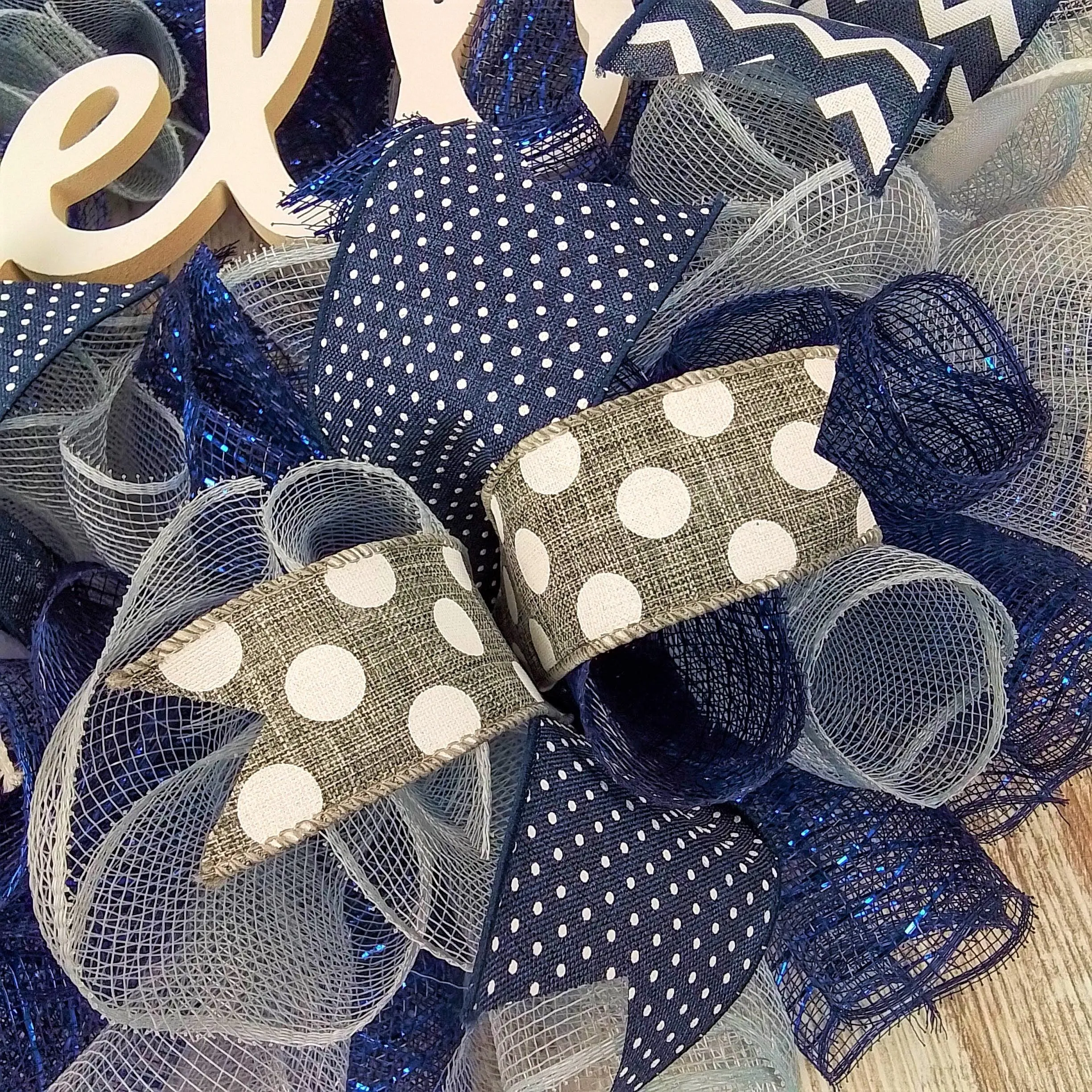 Navy Blue Grey Welcome Wreath - Everyday Mother's Day Gift