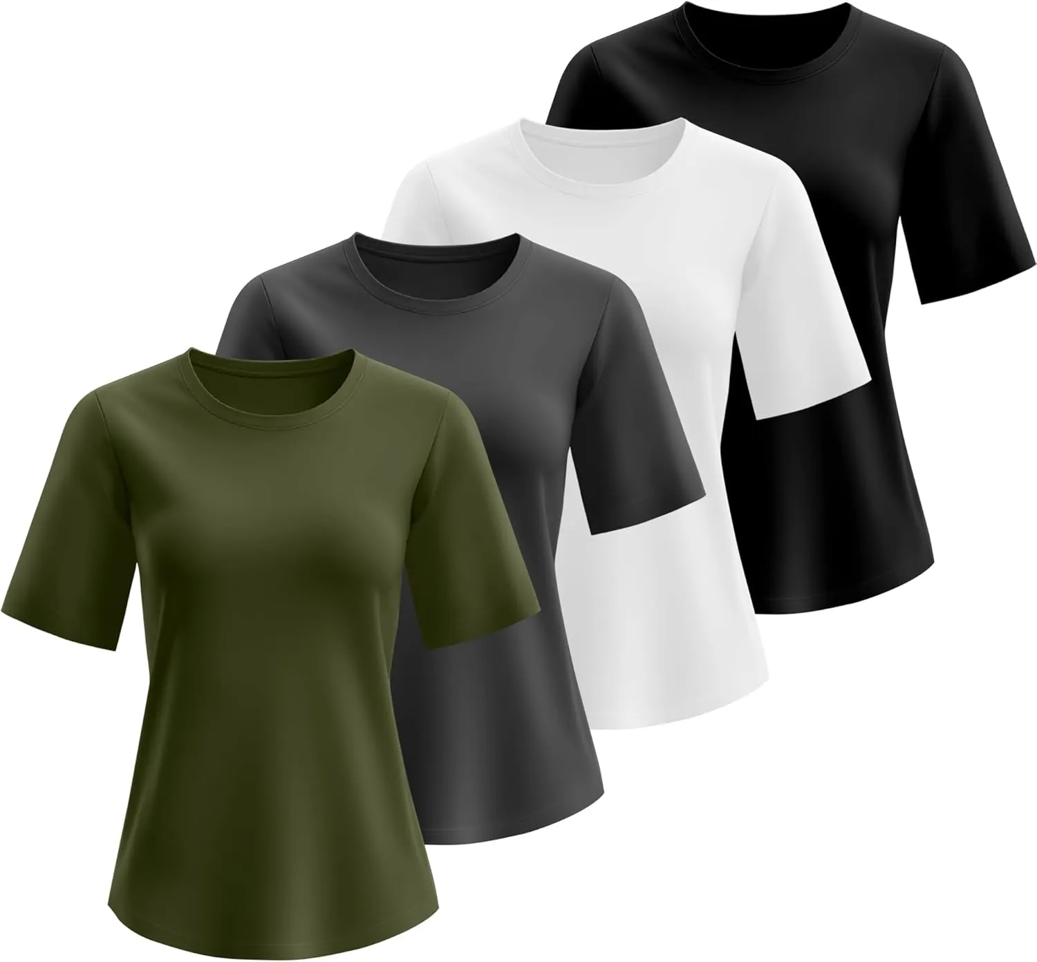 Neer 4 Pack Women's Half Sleeve Top Elbow Length T Shirt Women Round Neck Basic Cotton Tee Summer Casual Blouses