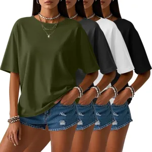 Neer 4 Pack Women's Half Sleeve Top Elbow Length T Shirt Women Round Neck Basic Cotton Tee Summer Casual Blouses