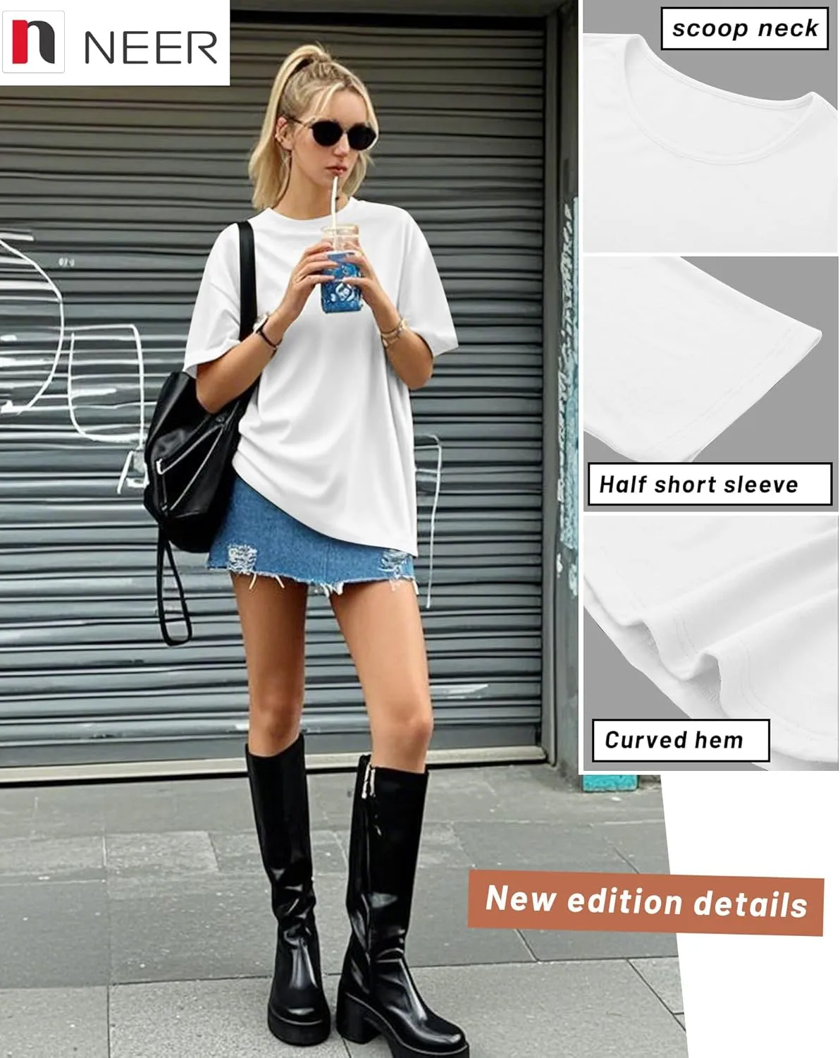 Neer 4 Pack Women's Half Sleeve Top Elbow Length T Shirt Women Round Neck Basic Cotton Tee Summer Casual Blouses