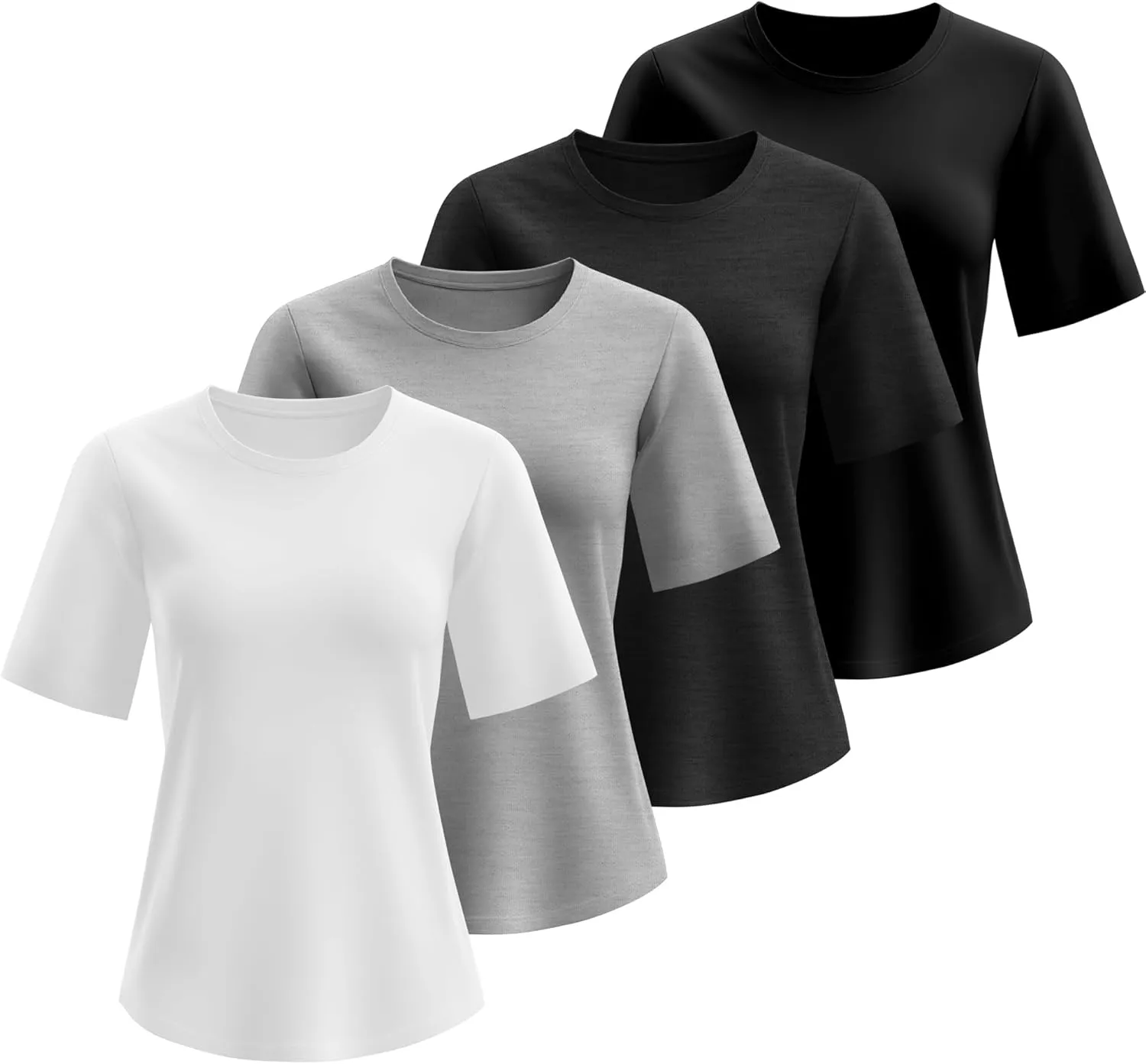 Neer 4 Pack Women's Half Sleeve Top Elbow Length T Shirt Women Round Neck Basic Cotton Tee Summer Casual Blouses