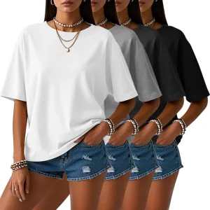 Neer 4 Pack Women's Half Sleeve Top Elbow Length T Shirt Women Round Neck Basic Cotton Tee Summer Casual Blouses