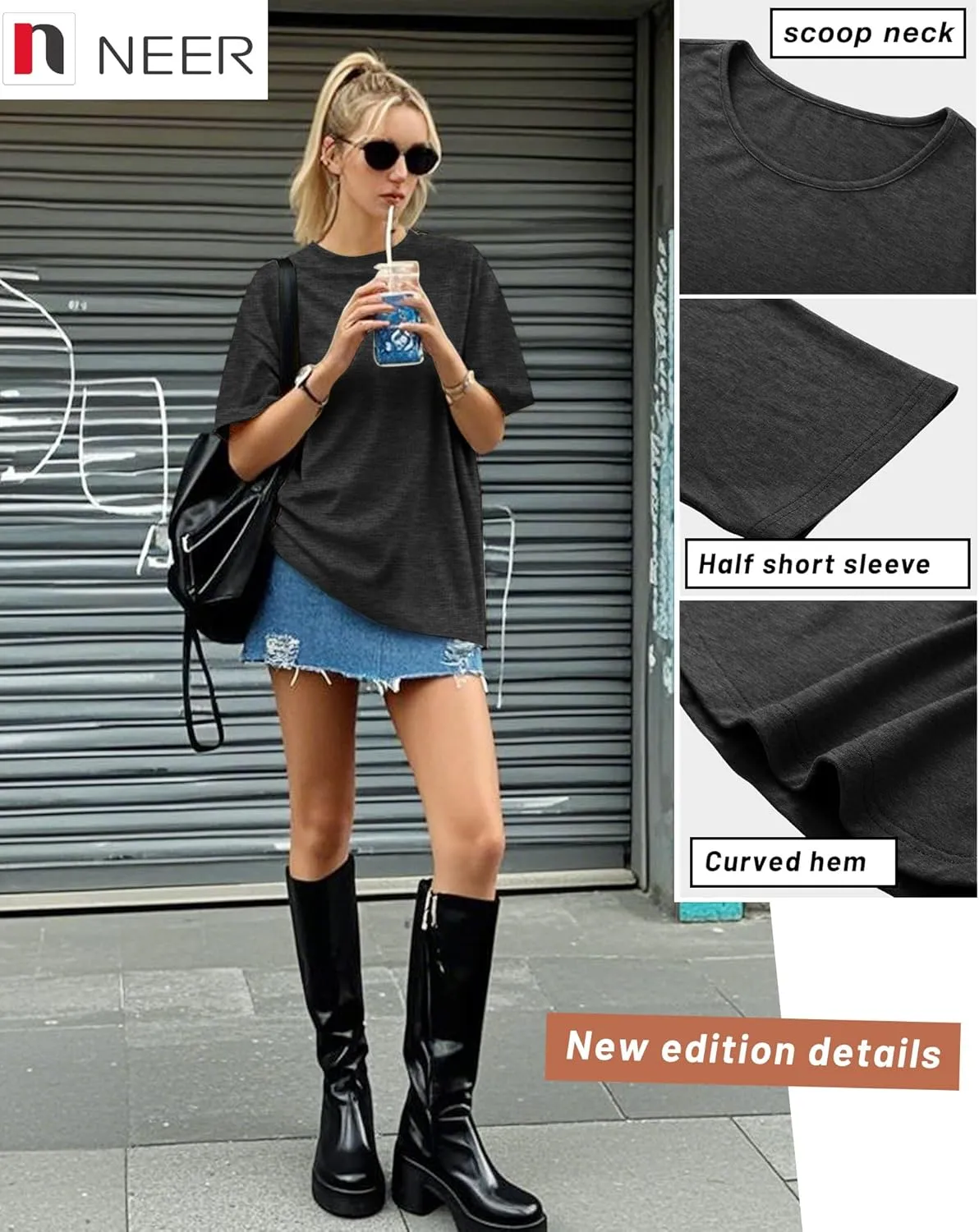 Neer 4 Pack Women's Half Sleeve Top Elbow Length T Shirt Women Round Neck Basic Cotton Tee Summer Casual Blouses