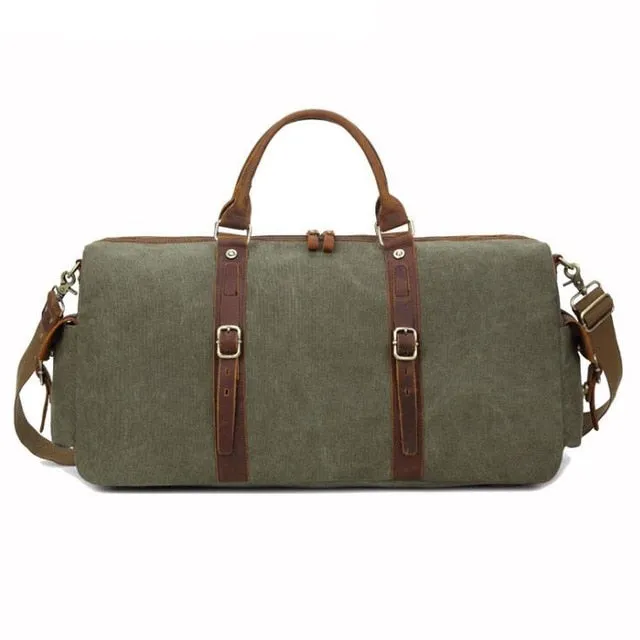 New Canvas Leather Men Bucket Travel Bags Carry On Luggage Bags Men Duffel Bags Travel Tote Large