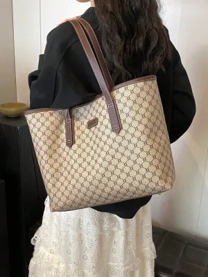 New Fashion Women's Large Capacity Full Body Print Design Letter Pattern Decoration Design Double Handle Tote Bag Suitable For Work And Commuting
