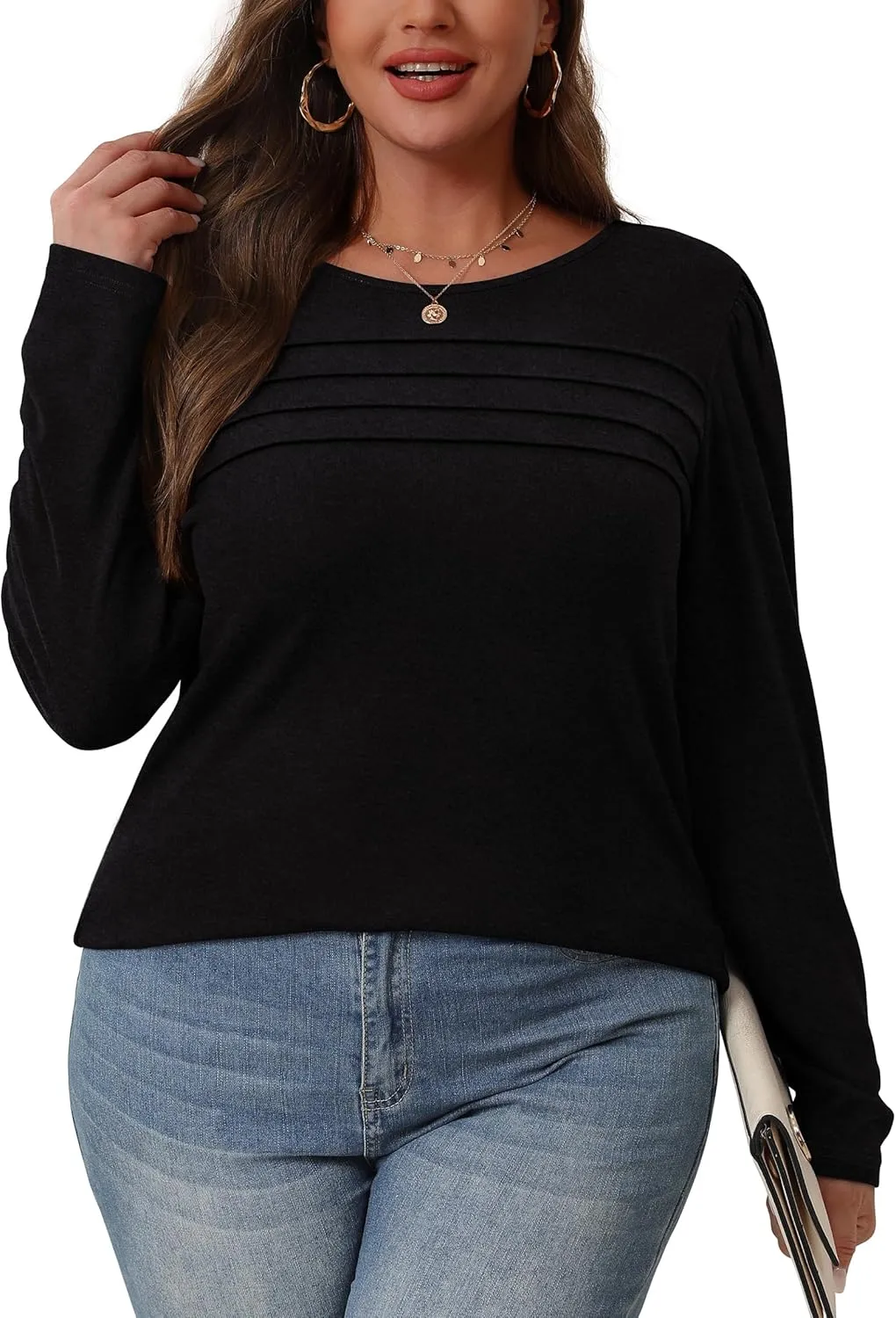 OFEEFAN Long Sleeve Shirts for Women Fall Fashion 2025 Dressy Casual Blouses Trendy Pleated Tunic Tops for Leggings