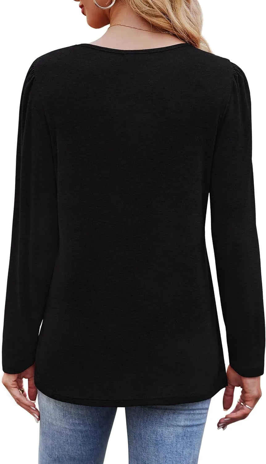 OFEEFAN Long Sleeve Shirts for Women Fall Fashion 2025 Dressy Casual Blouses Trendy Pleated Tunic Tops for Leggings