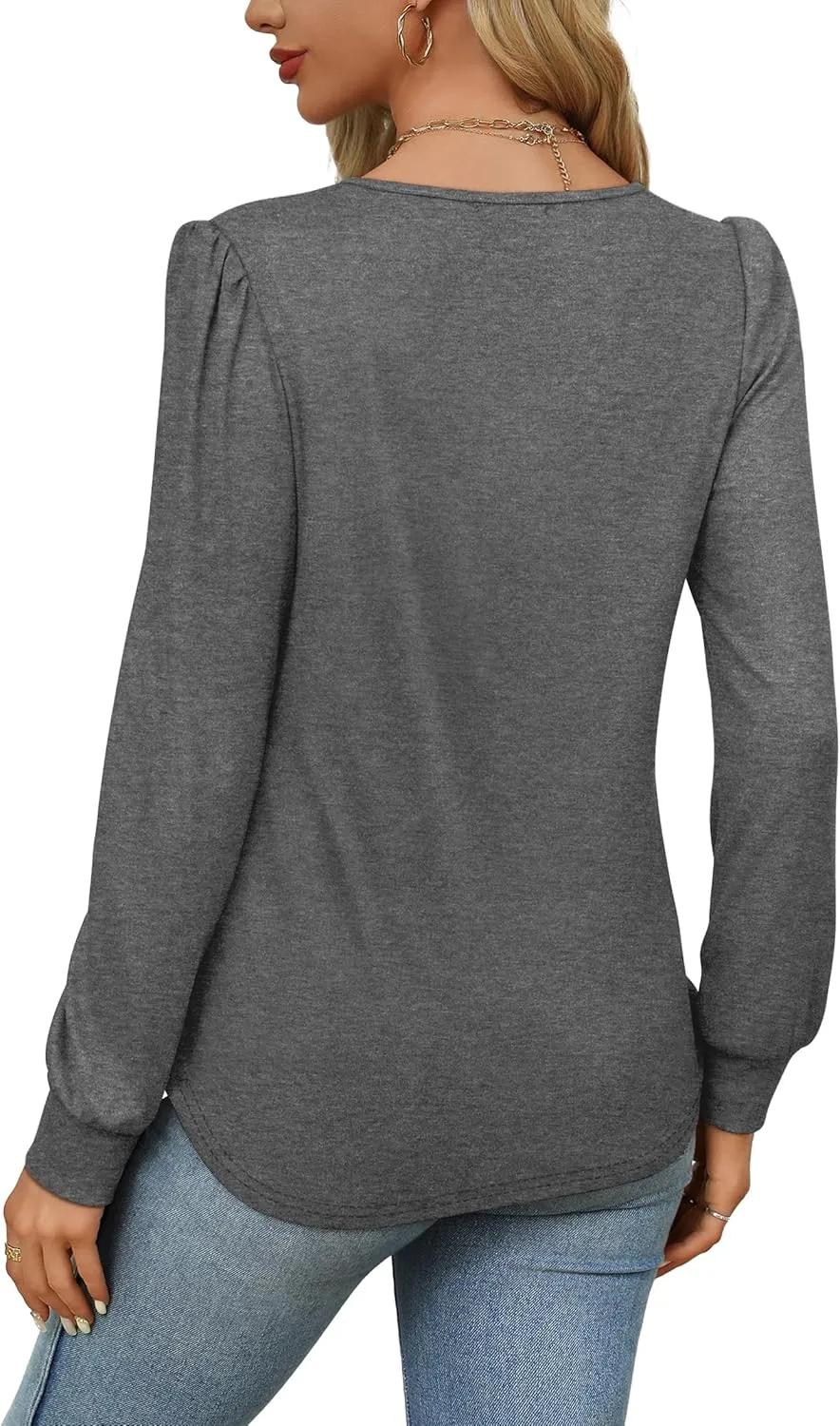 OFEEFAN Long Sleeve Shirts for Women Fall Tops Dressy Casual Blouses Pleated Scooped Neck Tunic Tops for Leggings