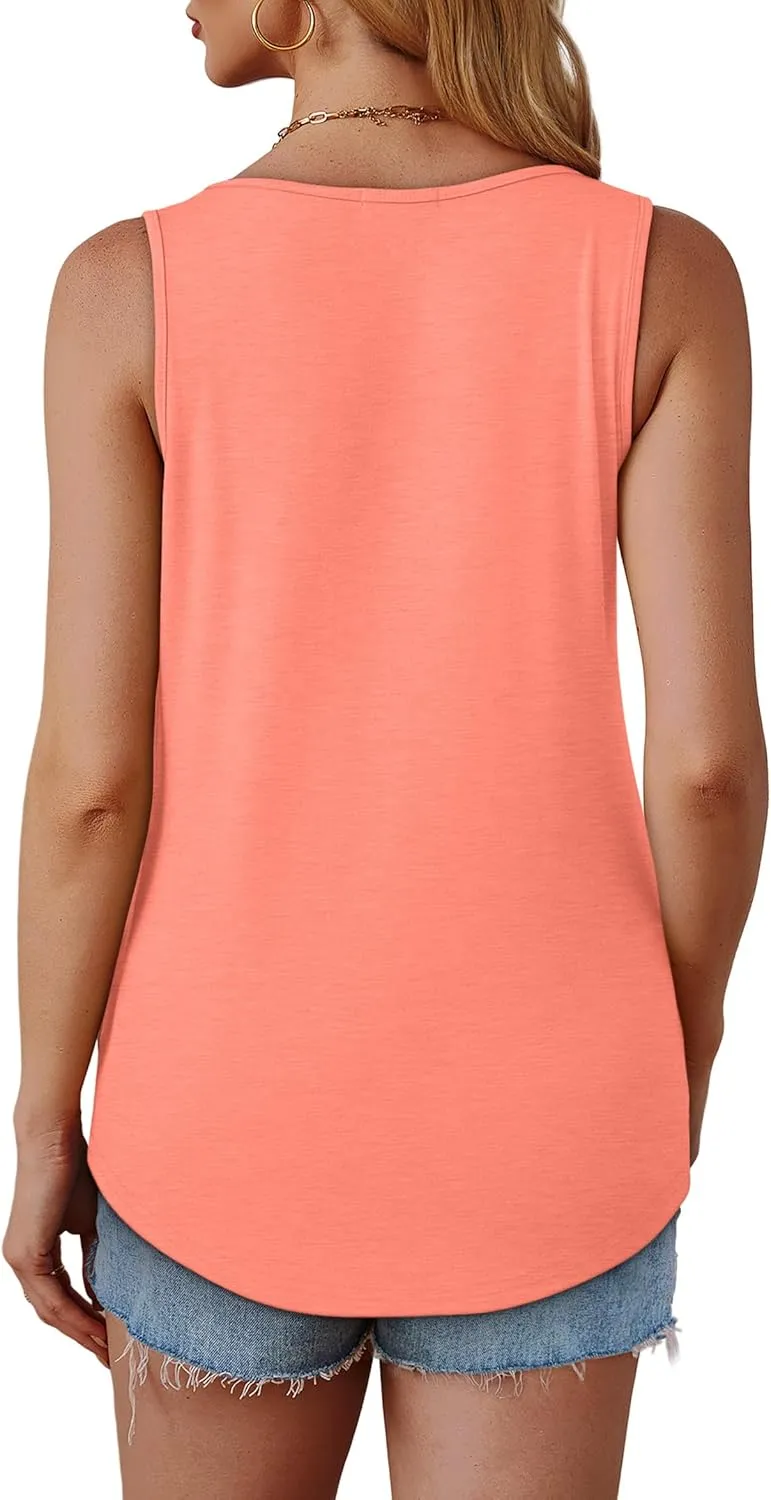 OFEEFAN Tank Top for Women Summer Outfits Sleeveless Blouses Dressy Casual Loose Fit Shirts Scooped Neck Pleated Front