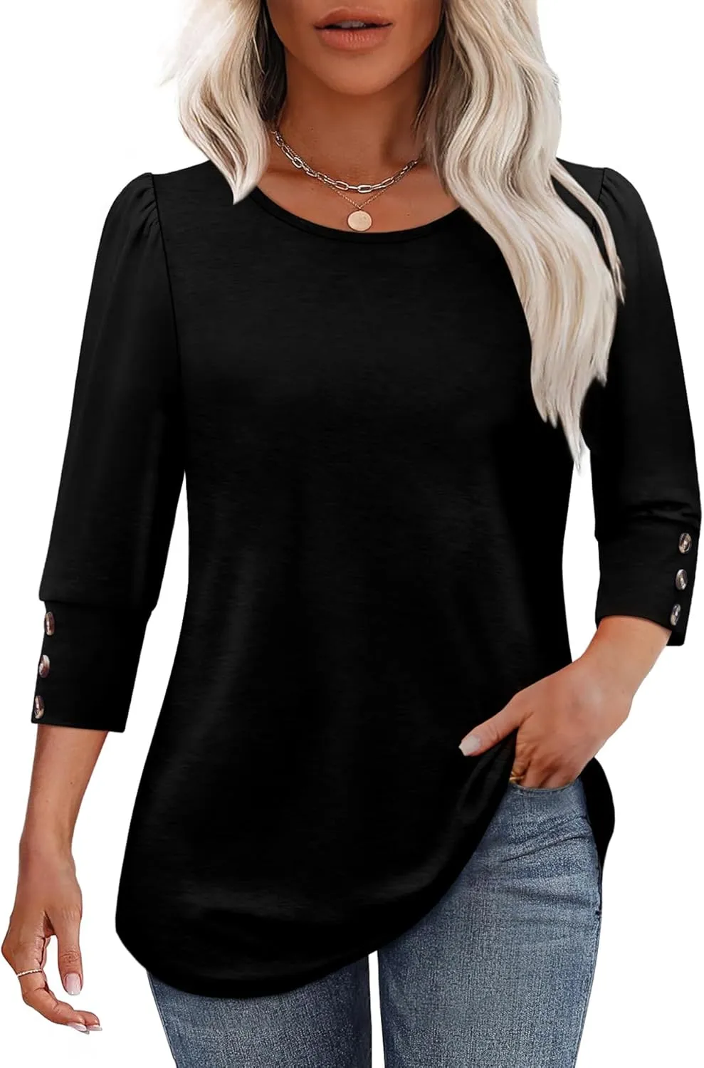 OFEEFAN Womens Tops 3/4 Sleeve with Buttons Dressy Casual Blouses Summer Outfits Beach Vacation Plus Size Spring Clothes