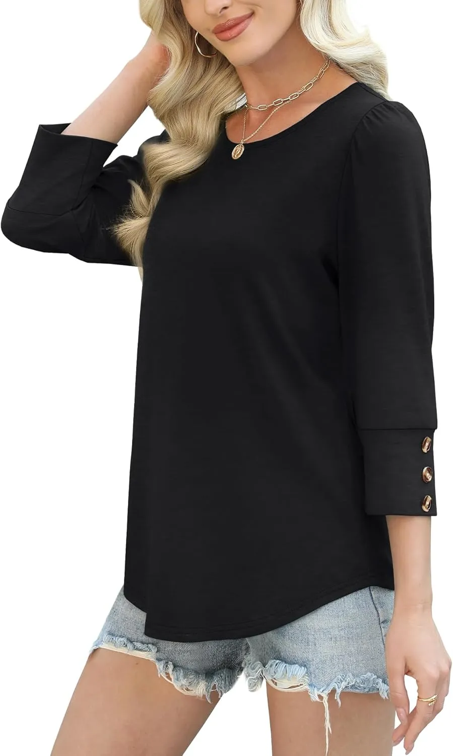 OFEEFAN Womens Tops 3/4 Sleeve with Buttons Dressy Casual Blouses Summer Outfits Beach Vacation Plus Size Spring Clothes