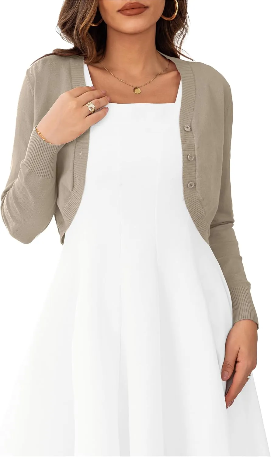 OmicGot Women's Long Sleeve Cropped Cardigan Sweaters Open Front Bolero Shrug for Dresses S-XL