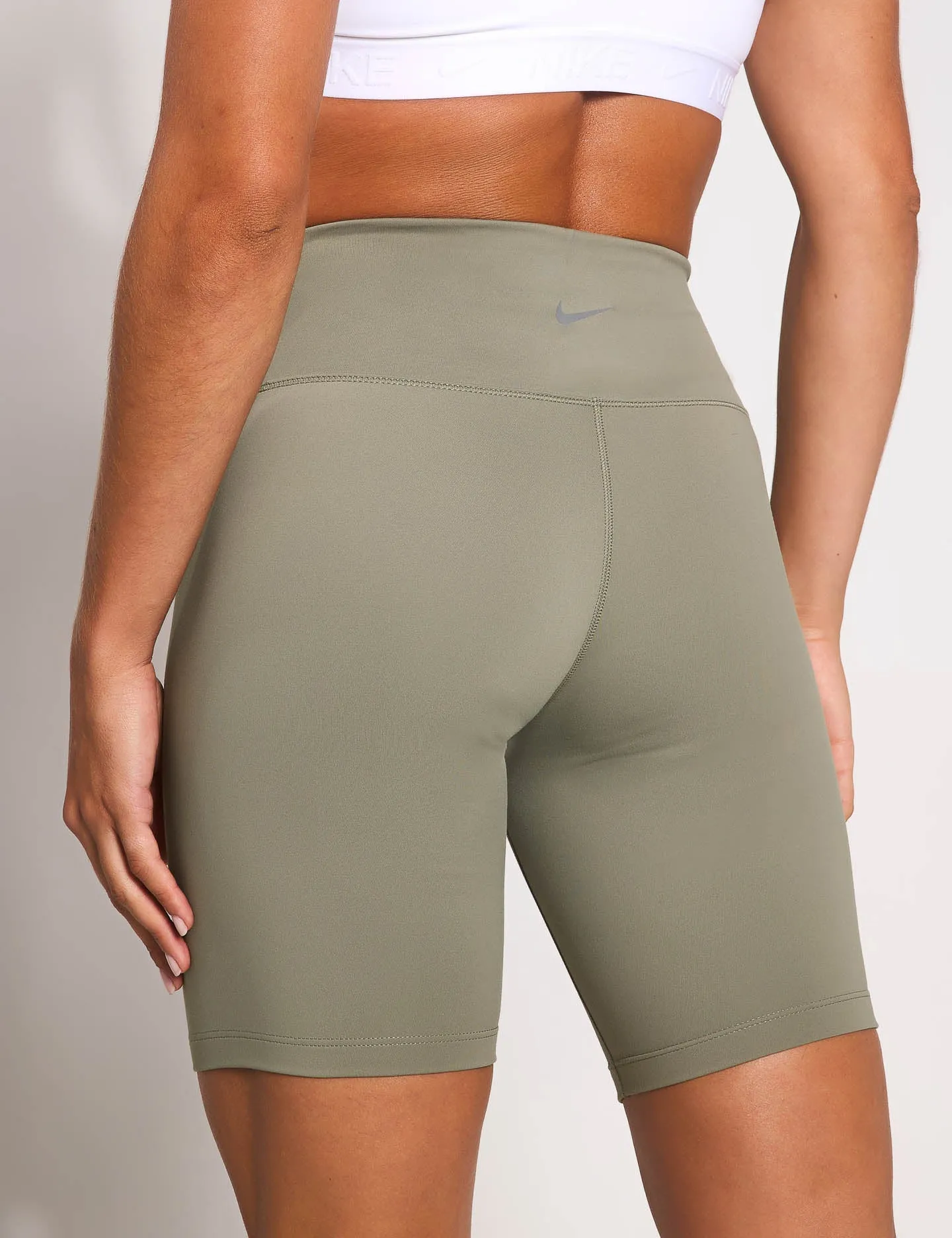 One High Waisted 8" Biker Shorts - Light Army/Black