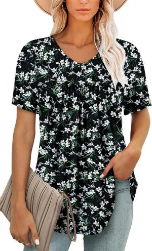 ONLYSHE Women Trendy Summer Shirts and Blouses Short Sleeve Tunic Tops V Neck Loose Fit Casual Tees