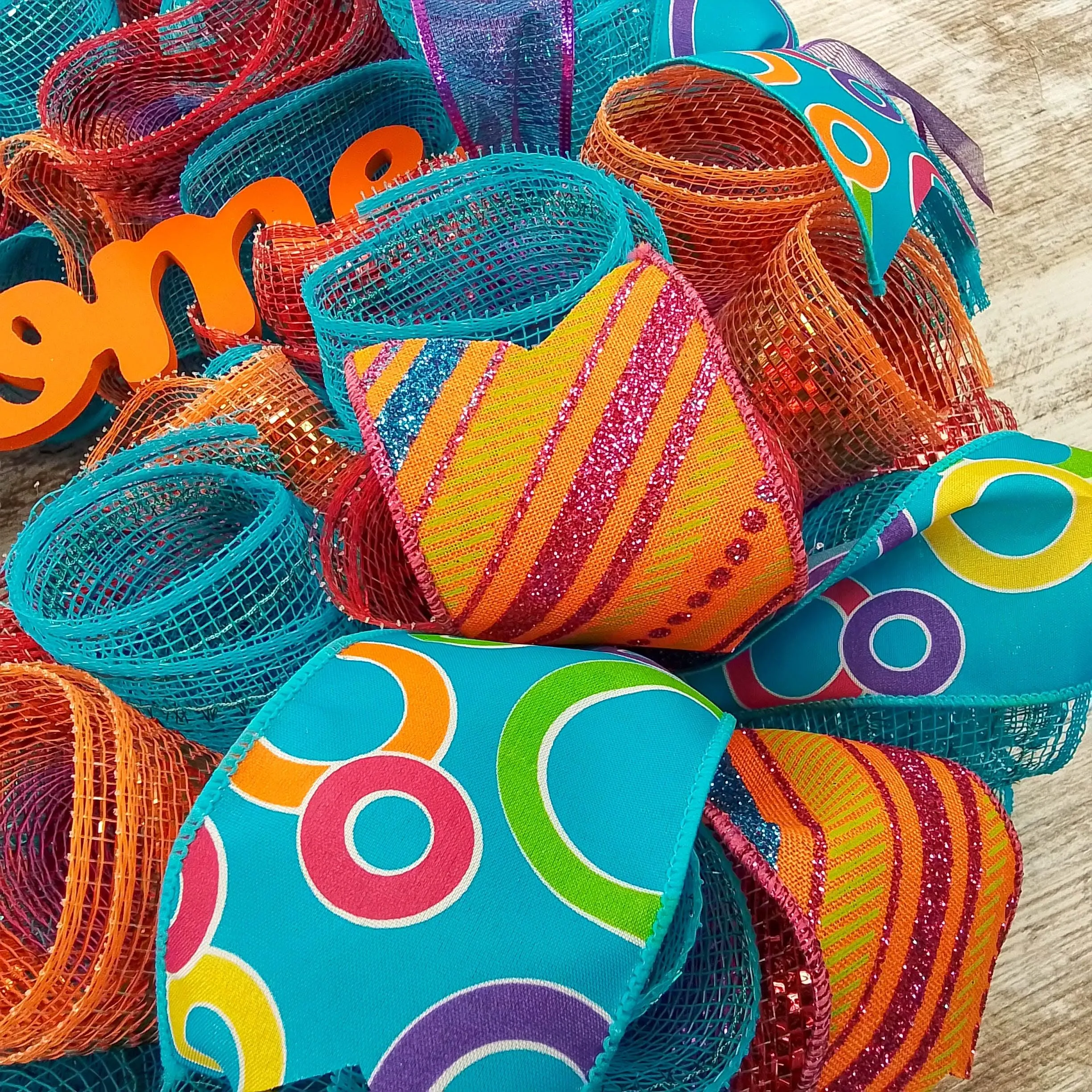 Orange and Turquoise Spring Wreath - Summer Welcome Decor - Everyday Door Decorations - Pink Teal