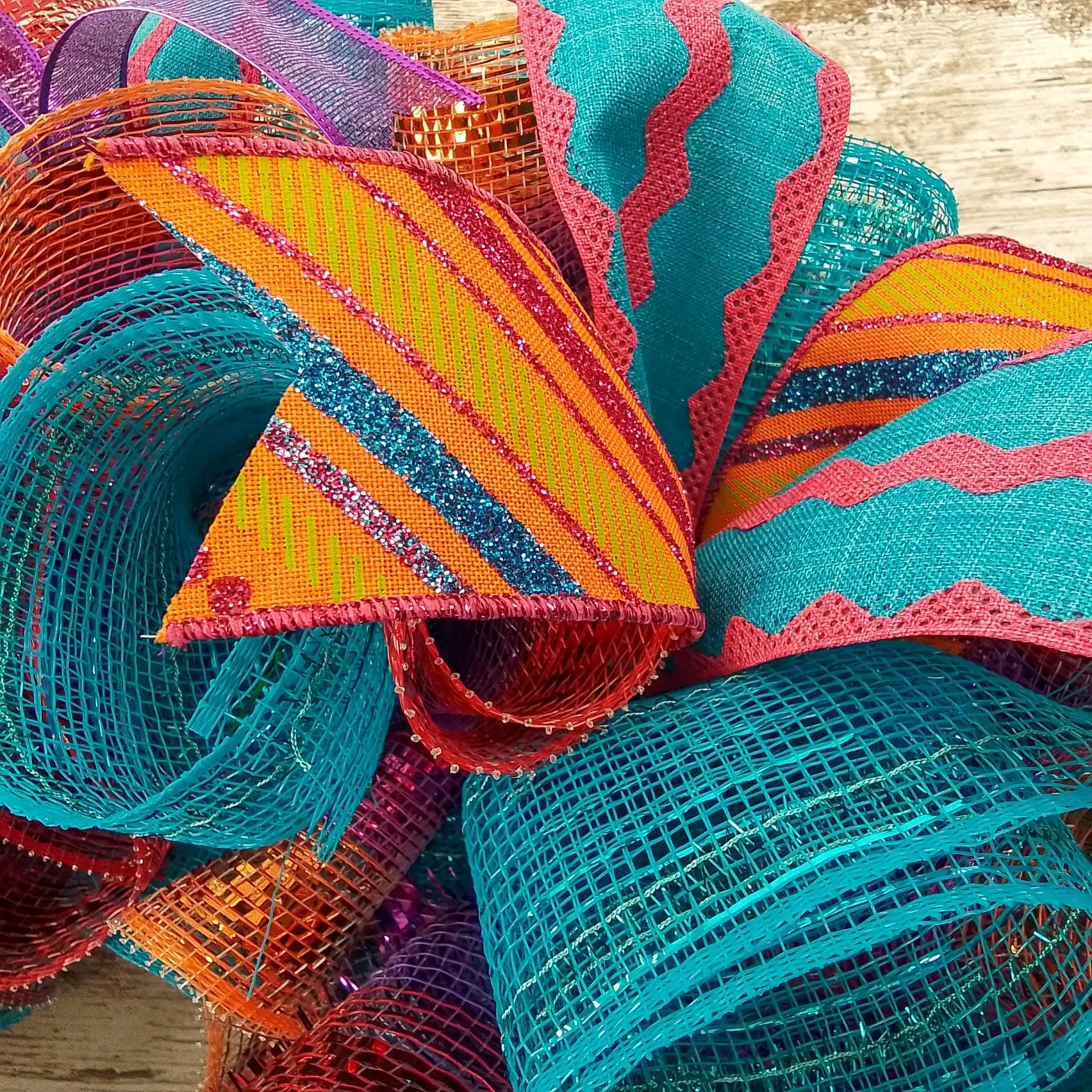 Orange and Turquoise Spring Wreath - Summer Welcome Decor - Everyday Door Decorations - Pink Teal