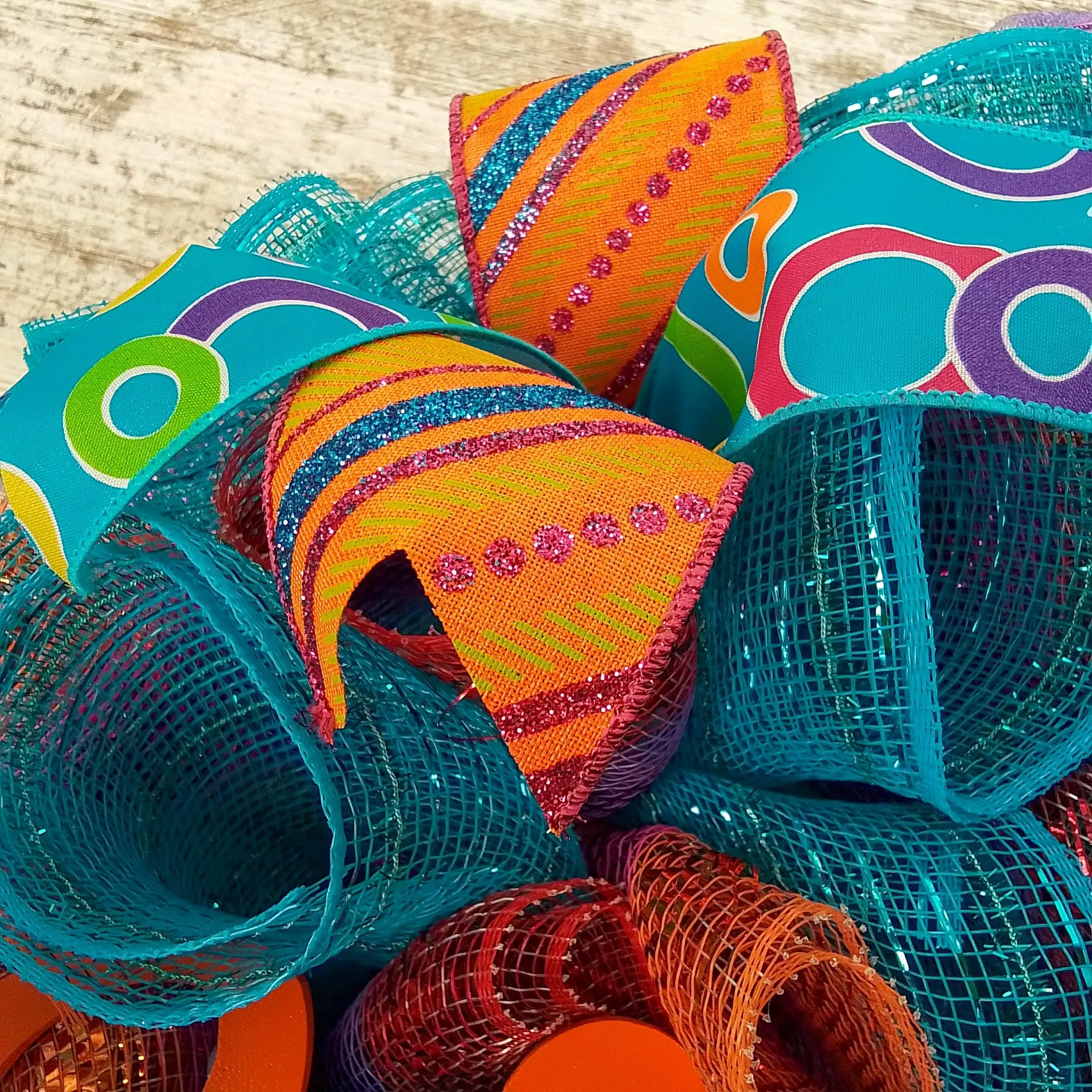 Orange and Turquoise Spring Wreath - Summer Welcome Decor - Everyday Door Decorations - Pink Teal