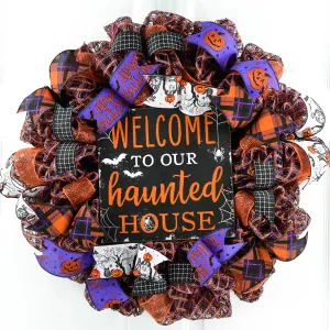 Orange Welcome to our Haunted House Welcome Mesh Decor