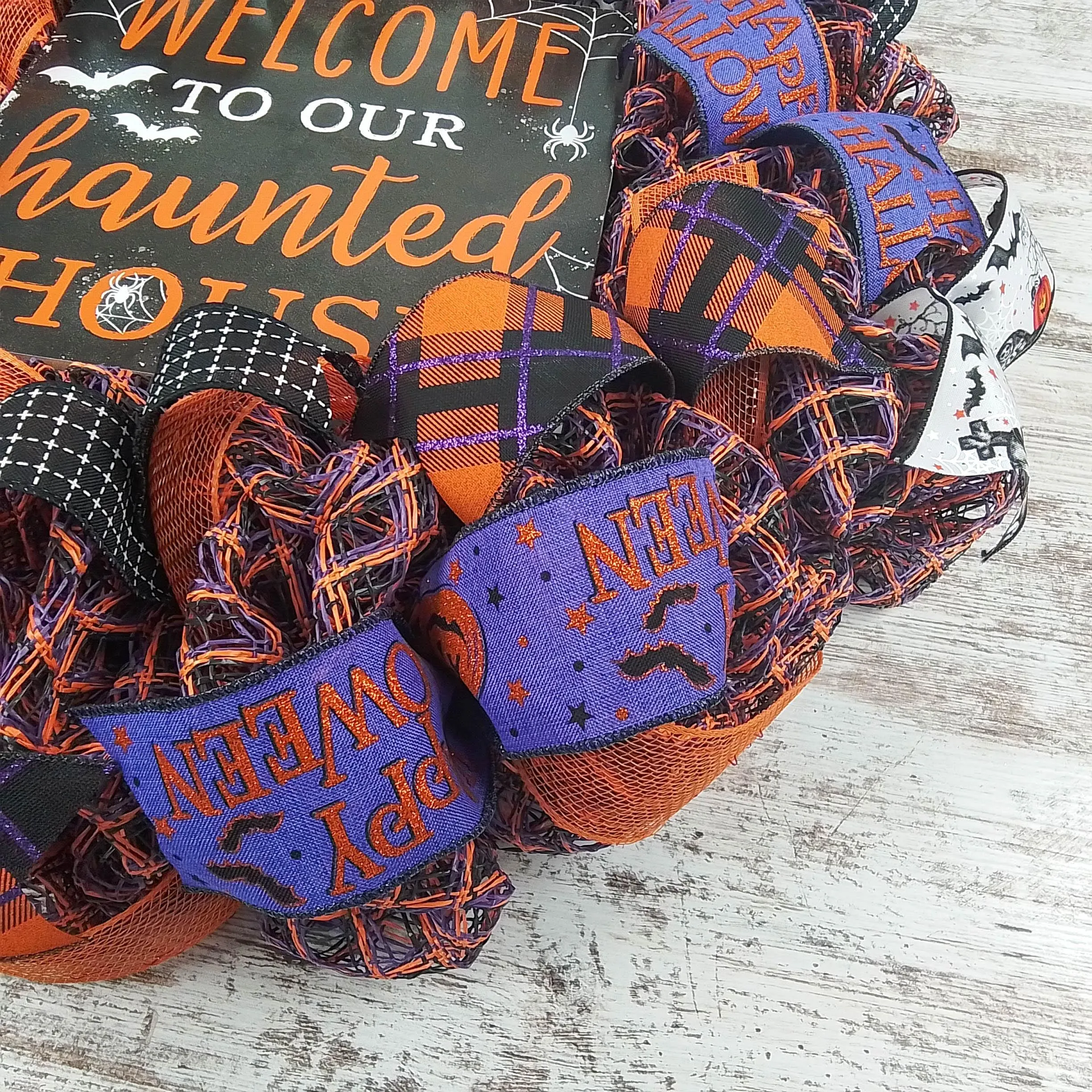 Orange Welcome to our Haunted House Welcome Mesh Decor