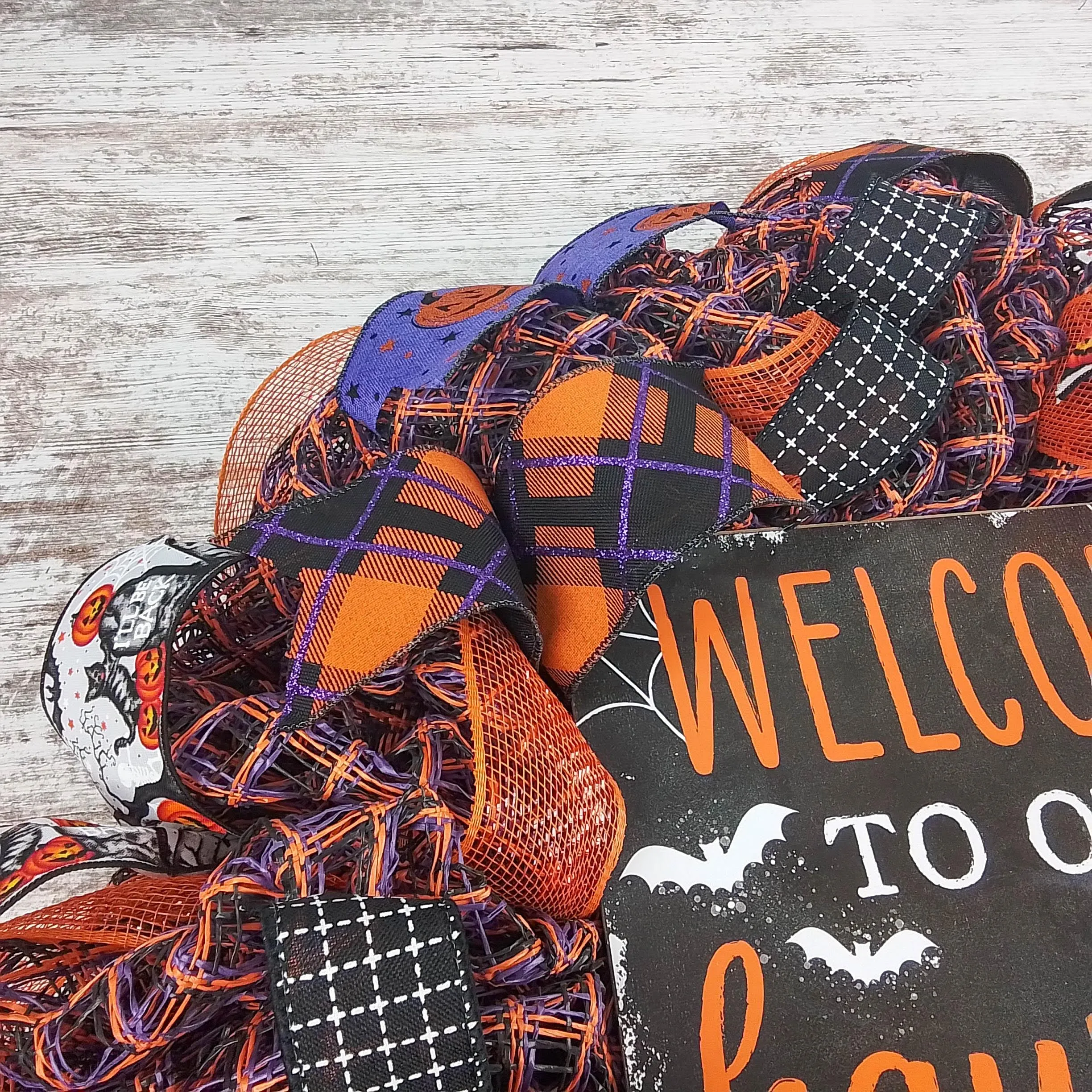 Orange Welcome to our Haunted House Welcome Mesh Decor