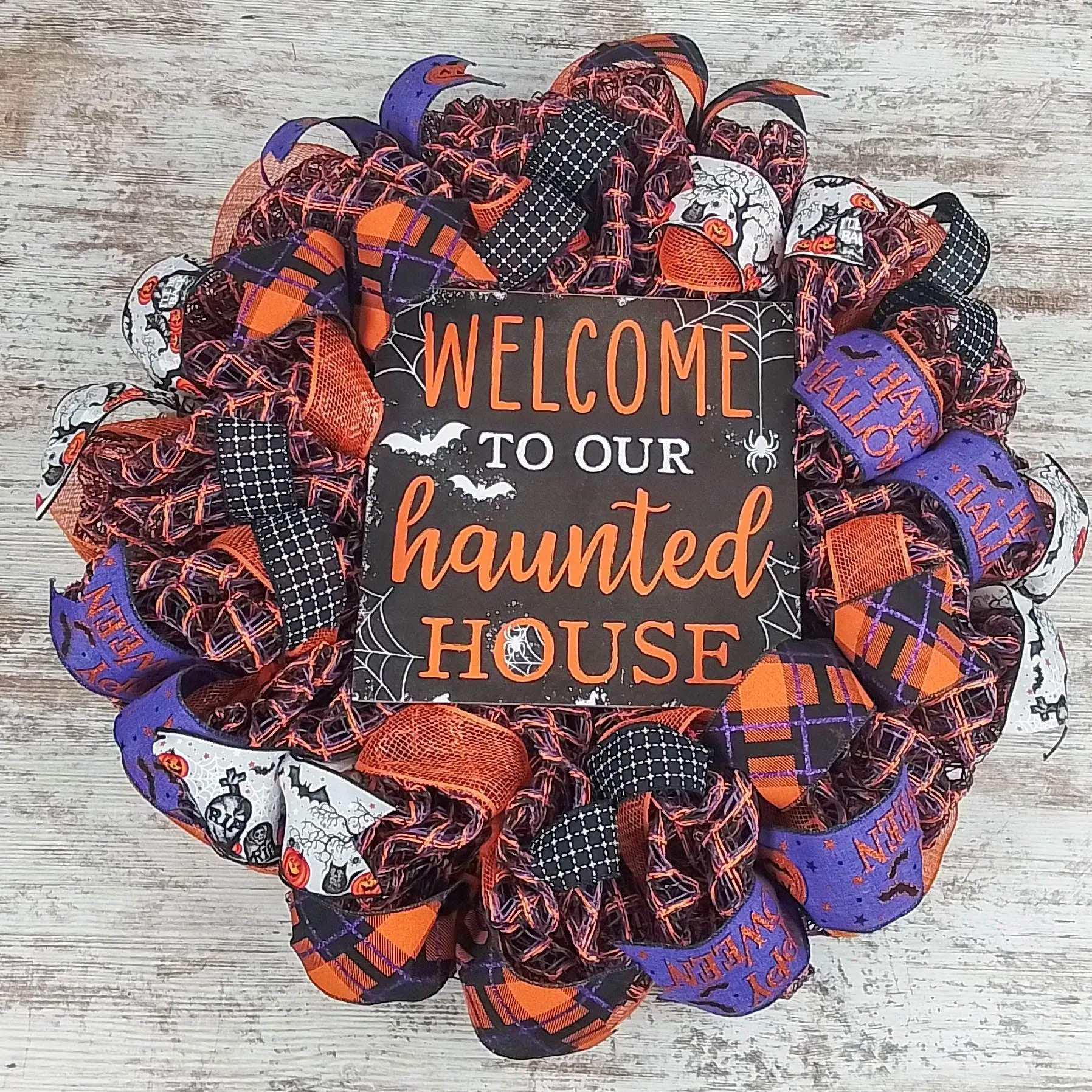 Orange Welcome to our Haunted House Welcome Mesh Decor