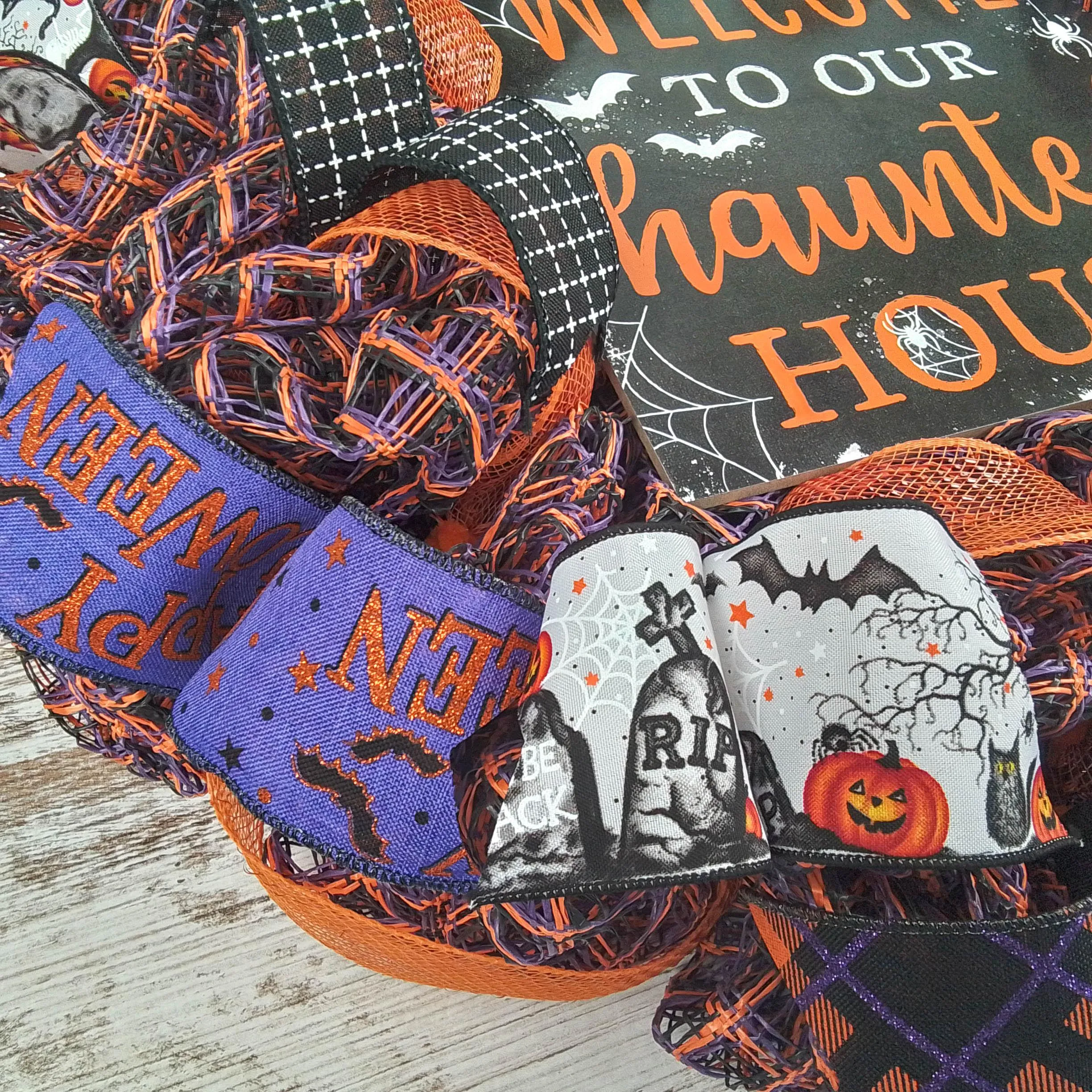 Orange Welcome to our Haunted House Welcome Mesh Decor