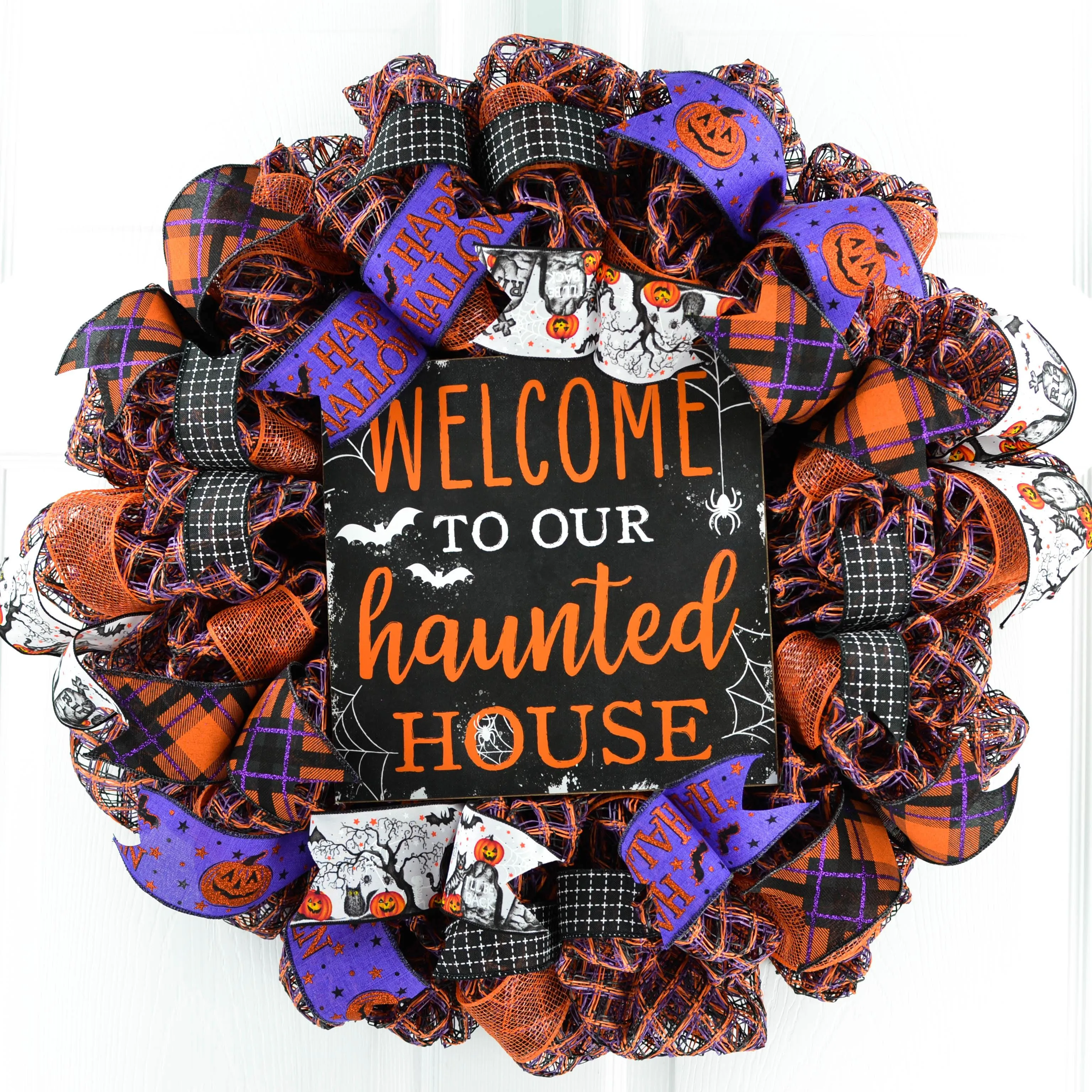 Orange Welcome to our Haunted House Welcome Mesh Decor
