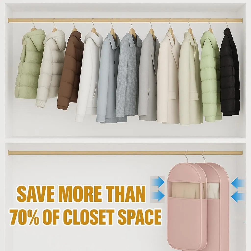 Otherwise Garment Bag, Space Saving Hanging Organizer with Self-Compression Zipper, Dust-Proof Storage for Down Coats, Parkas, Jackets, Sweaters, Suits, Seasonal Clothes (Beige M)