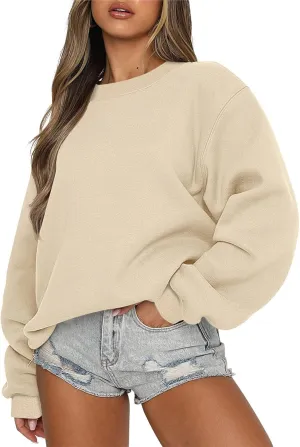 Oversized Crewneck Sweatshirts Women Loose Fit Drop Shoulder FLeece Hoodie Preppy Casual Long Sleeve Pullover Sweaters