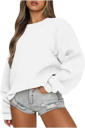 Oversized Crewneck Sweatshirts Women Loose Fit Drop Shoulder FLeece Hoodie Preppy Casual Long Sleeve Pullover Sweaters