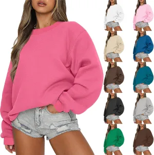 Oversized Crewneck Sweatshirts Women Loose Fit Drop Shoulder FLeece Hoodie Preppy Casual Long Sleeve Pullover Sweaters