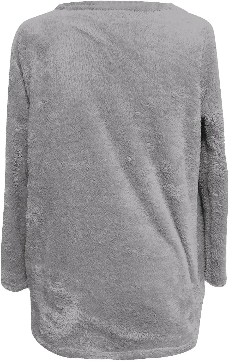 Oversized Fuzzy Fleece Sweatshirts for Women Fashion 2025 Parka Warm Outerwear Letter Print Loungewear with Pockets