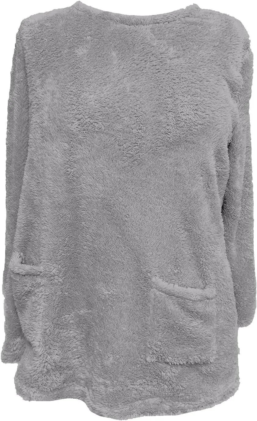 Oversized Fuzzy Fleece Sweatshirts for Women Fashion 2025 Parka Warm Outerwear Letter Print Loungewear with Pockets