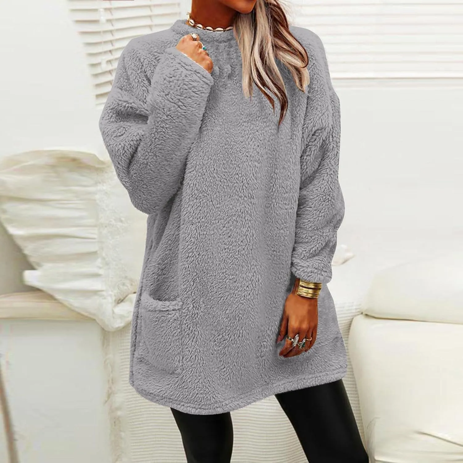 Oversized Fuzzy Fleece Sweatshirts for Women Fashion 2025 Parka Warm Outerwear Letter Print Loungewear with Pockets
