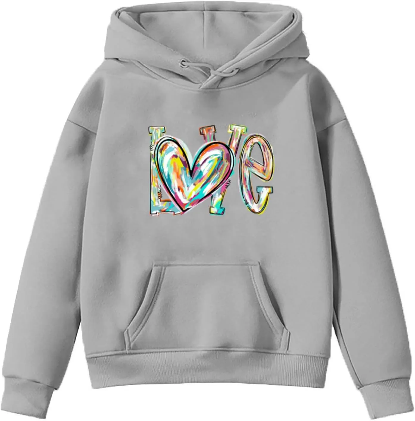Oversized Hooded Sweatshirts for Teen Girls Cute Hoodies with Pockets Heart Print Graphic Pullover Shirts Tops